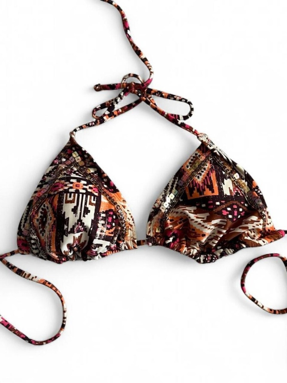 Xhilaration Multicolor Tribal Triangle Bikini Top - Orange, Brown, Pink
